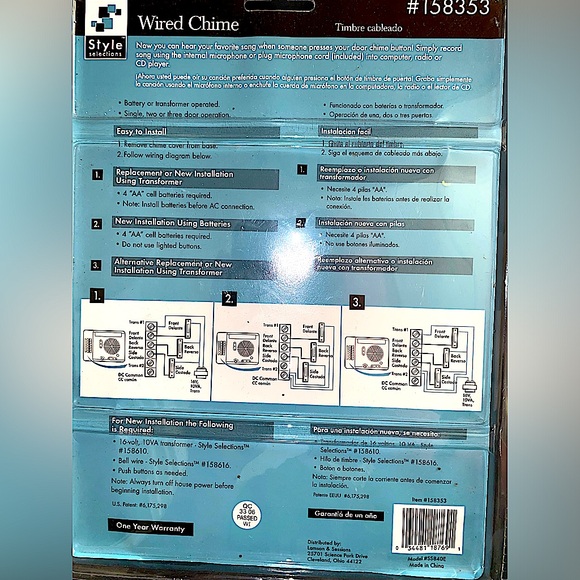 Style Selections - Wired Chime door chime #158353 - (NEW/UNOPENED) -  White - Picture 5 of 13